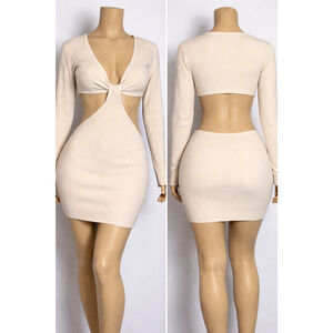 Cotton Candy LA Cutout Mini Dress Ribbed Bodycon Open Back Long Sleeve S